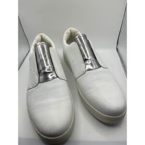 Prada White Leather Silver Detail Slip On Sneakers Women's Size 37.5‎